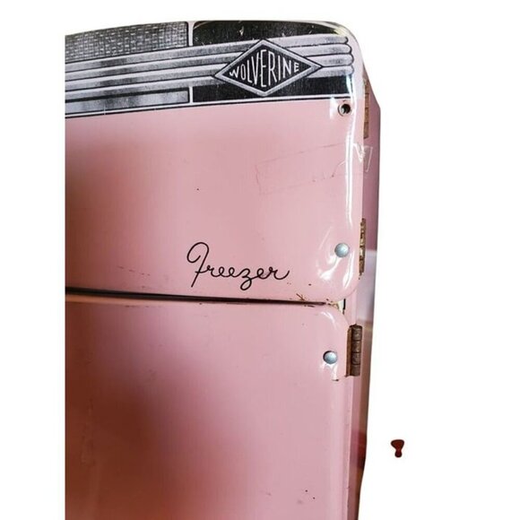 Vintage 1950s Wolverine Pink Tin Litho Toy Kitchen Refrigerator